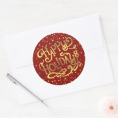 Prettige feestdagen Goudfolie Confetti Rood Ronde Sticker (Envelop)