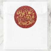 Prettige feestdagen Goudfolie Confetti Rood Ronde Sticker (Tas)