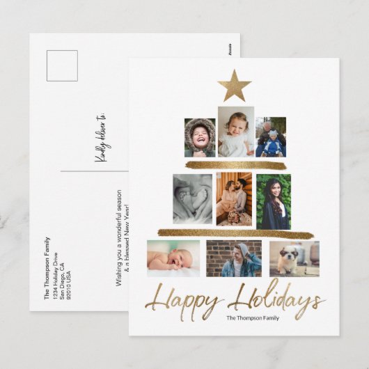 prettige feestdagen goudkerstboomfotocollage (Voorkant / Achterkant)