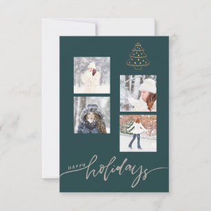 prettige feestdagen goudkerstboomfotocollage kaart