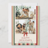 Prettige feestdagen Grandmillennial Stripes Bow Feestdagenkaart (Voorkant)