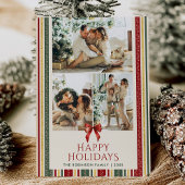 Prettige feestdagen Grandmillennial Stripes Bow Feestdagenkaart