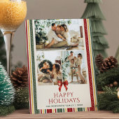 Prettige feestdagen Grandmillennial Stripes Bow Feestdagenkaart