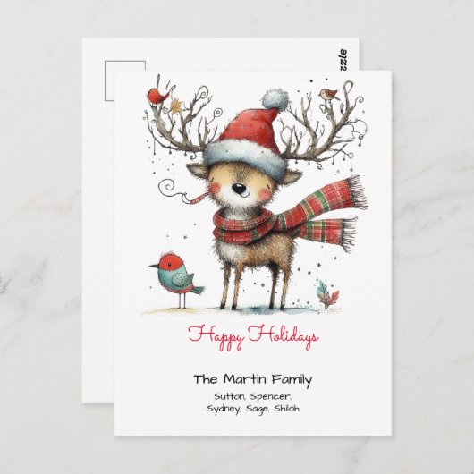 Prettige feestdagen Grappig rendier in een Santa H Briefkaart (Voorkant / Achterkant)