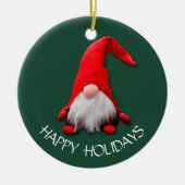 Prettige feestdagen Grappig rood Gnome Keramisch Ornament (Voorkant)