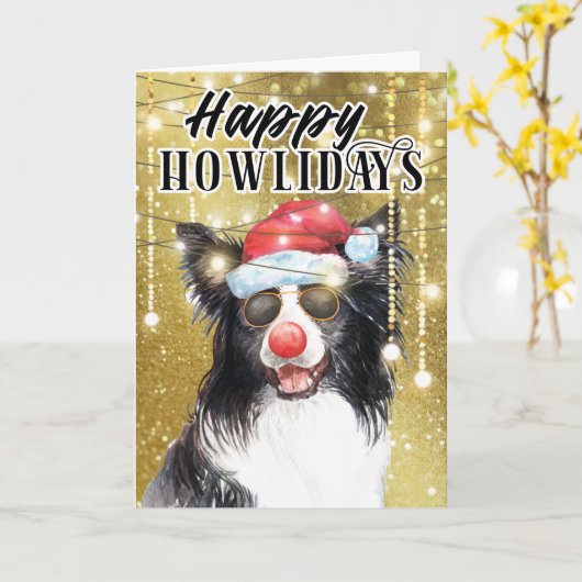 Prettige feestdagen Grappige border collie in het Kaart (Gele Bloem)