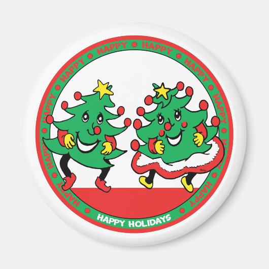 Prettige feestdagen Grappige dansende kerstbomen Magneet (Voorkant)