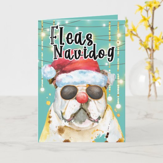 Prettige feestdagen Grappige Engelse bulldog in he Kaart (Gele Bloem)