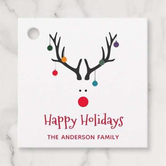 prettige feestdagen grappige kerstrendier wit bedankjes labels (Voorkant)