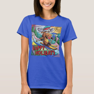 Prettige feestdagen Grappige Moose Skiing T-shirt