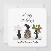 Prettige feestdagen Grappige pinguïn grillige kers Feestdagenkaart (Voorkant)