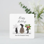 Prettige feestdagen Grappige pinguïn grillige kers Feestdagenkaart (Staand voorkant)