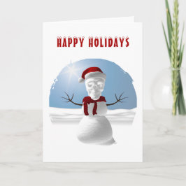 Prettige Feestdagen. Grappige schedelkop sneeuwman Kaart