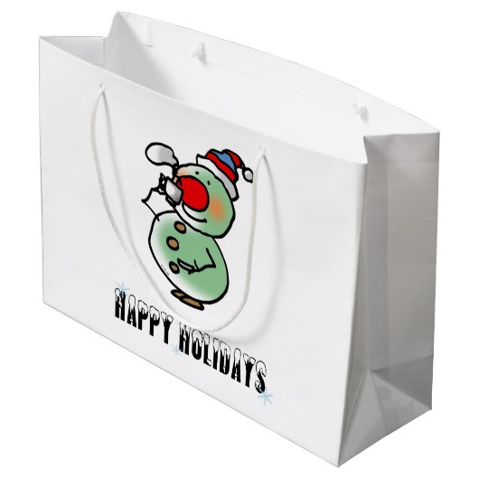 Prettige feestdagen (grappige sneeuwpop) groot cadeauzakje (Achterkant Gekanteld)