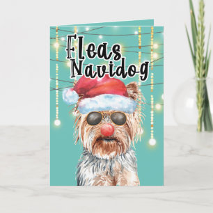 Prettige feestdagen Grappige Yorkie Santa in het l Kaart