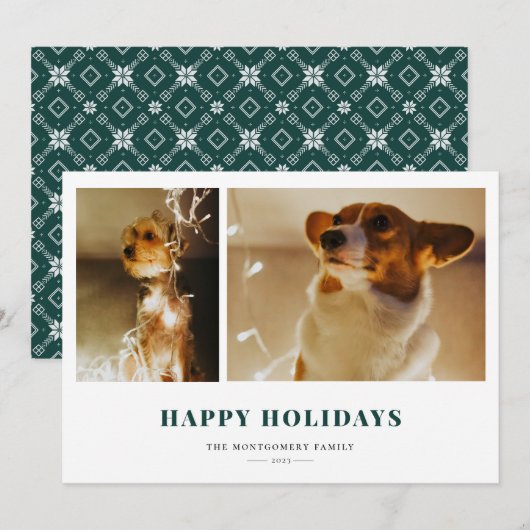 prettige feestdagen Green Fair Isle Photo Feestdagenkaart (Voorkant / Achterkant)