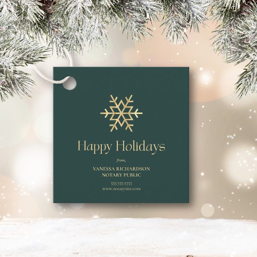 Prettige feestdagen Green Gold Modern Snowflake No Bedankjes Labels