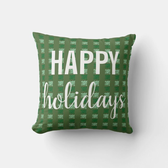 prettige feestdagen Green Holly Checkered Kussen (Voorkant)