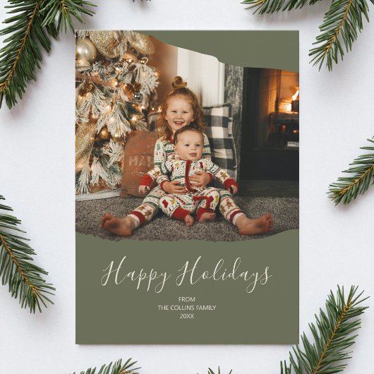 Prettige feestdagen Green Minimalist 2 Foto Feestdagenkaart