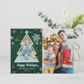 prettige feestdagen Green Red Kerstboom 2 Foto Feestdagenkaart (Staand voorkant)