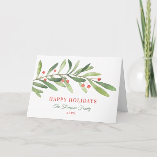prettige feestdagen Green Red Winter Greenery Kaart (Voorkant)