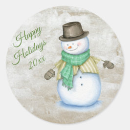 prettige feestdagen Green Snowman Script Waterverf Ronde Sticker