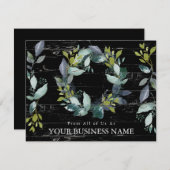 prettige feestdagen Greenery Wreath Black Business Feestdagenkaart (Voorkant / Achterkant)