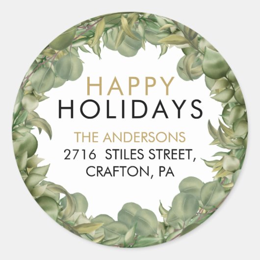 Prettige feestdagen Greenery Wreath Ronde Sticker (Voorkant)
