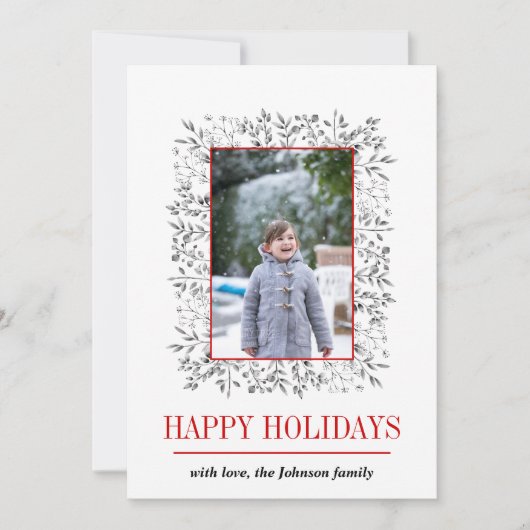 Prettige feestdagen Grijs rood bessen blad Feestdagenkaart (Voorkant)