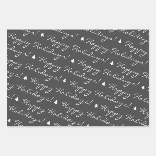 Prettige feestdagen Grijs Wit Vrolijk Kerstfeest Inpakpapier Vel (Voorkant 3)