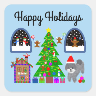 prettige feestdagen Grijze kerstmis #6-2 Vierkante Sticker