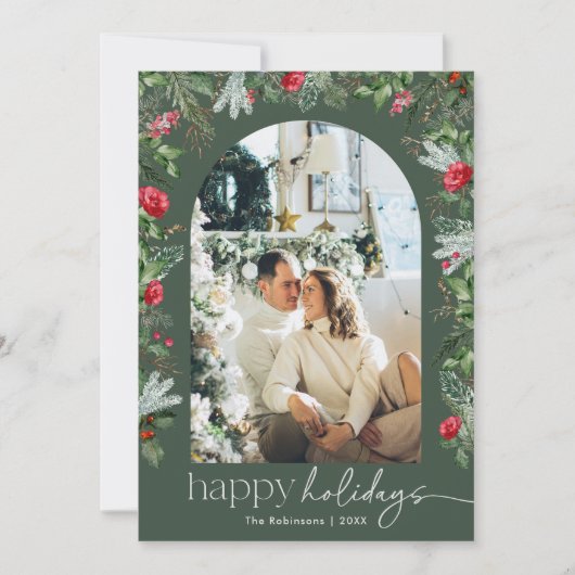 Prettige feestdagen Groen 1 Foto Botanische boog M Feestdagenkaart (Voorkant)