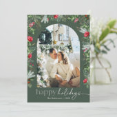 Prettige feestdagen Groen 1 Foto Botanische boog M Feestdagenkaart (Staand voorkant)