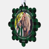 Prettige feestdagen Groen geruite rustiek Ornament Kaart (Links)