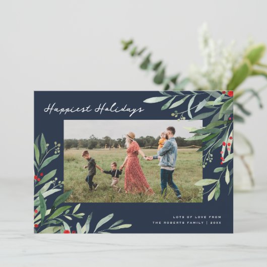 prettige feestdagen groen lijst marine kerstkaart (Staand voorkant)