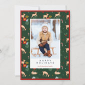 Prettige Feestdagen Groen Rendier Bloemmotief Foto Feestdagenkaart (Voorkant)