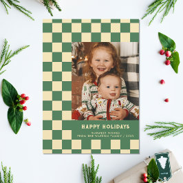 Prettige feestdagen Groen Retro Groovy Checkered