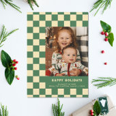 Prettige feestdagen Groen Retro Groovy Checkered