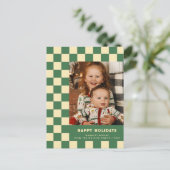 Prettige feestdagen Groen Retro Groovy Checkered (Staand voorkant)