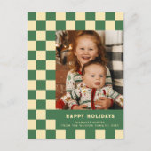 Prettige feestdagen Groen Retro Groovy Checkered (Voorkant)