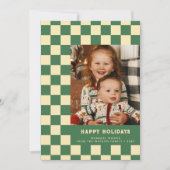 Prettige feestdagen Groen Retro Groovy Checkered Feestdagenkaart (Voorkant)