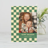 Prettige feestdagen Groen Retro Groovy Checkered Feestdagenkaart (Staand voorkant)