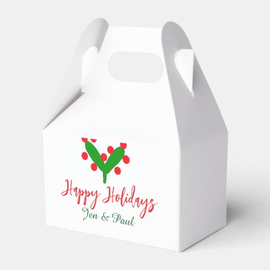 Prettige feestdagen groen rood koppel naam groen b bedankdoosjes (Voorkant Zijde)