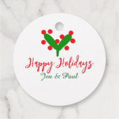 Prettige feestdagen groen rood koppel naam groen b bedankjes labels (Achterkant)