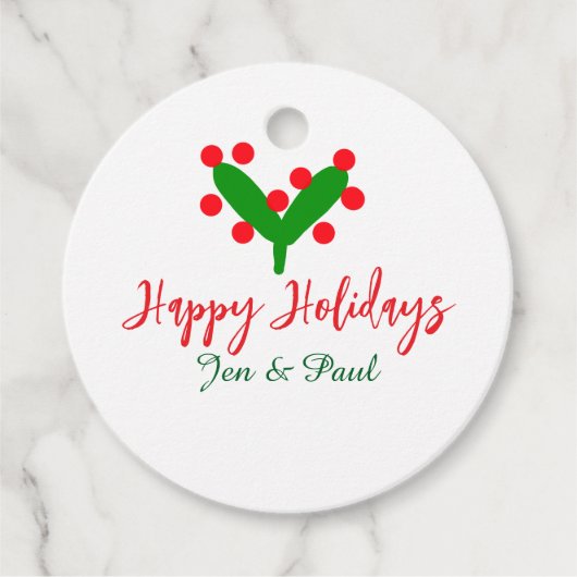 Prettige feestdagen groen rood koppel naam groen b bedankjes labels (Voorkant)