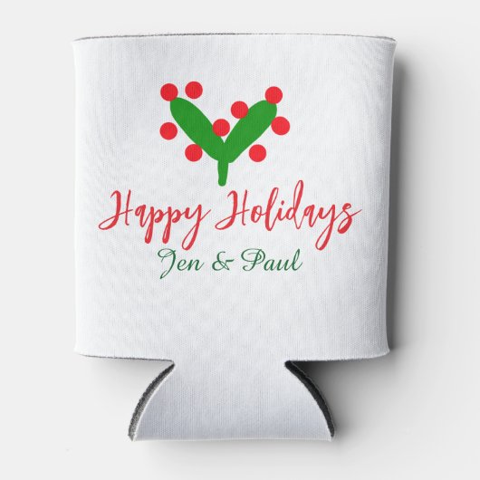 Prettige feestdagen groen rood koppel naam groen b blikjeskoeler (Voorkant)