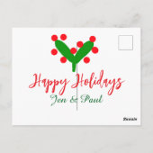 Prettige feestdagen groen rood koppel naam groen b briefkaart (Achterkant)