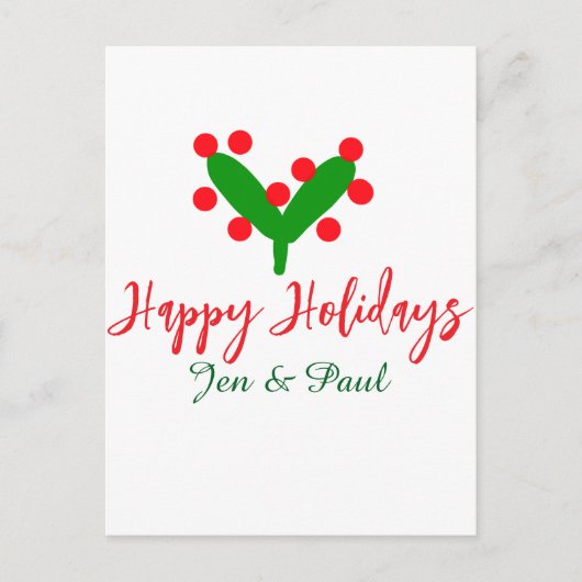 Prettige feestdagen groen rood koppel naam groen b briefkaart (Voorkant)
