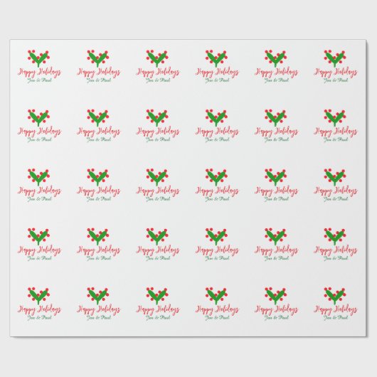 Prettige feestdagen groen rood koppel naam groen b cadeaupapier (Vlak)