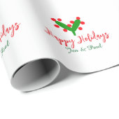 Prettige feestdagen groen rood koppel naam groen b cadeaupapier (Rol Hoek)